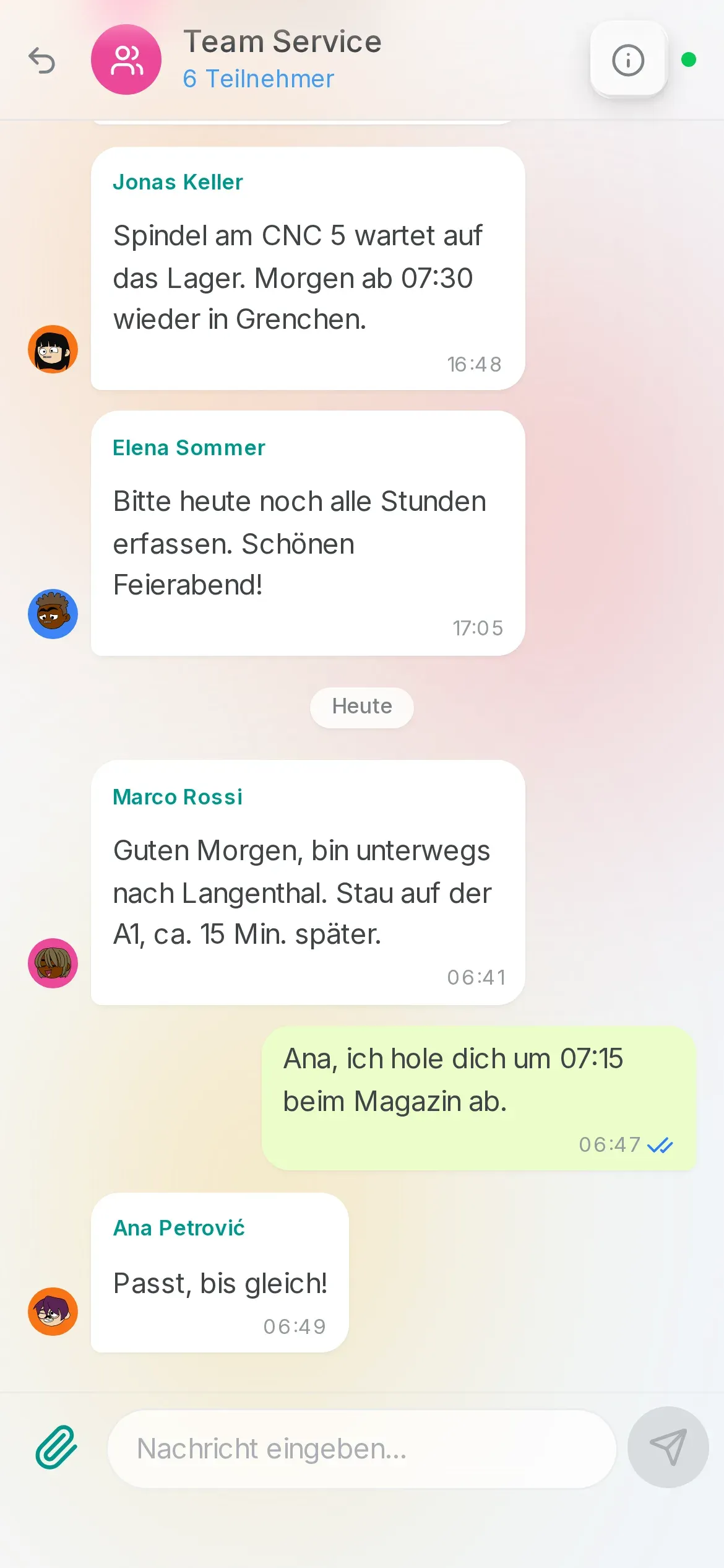 Der Team-Chat in der Oraria-App