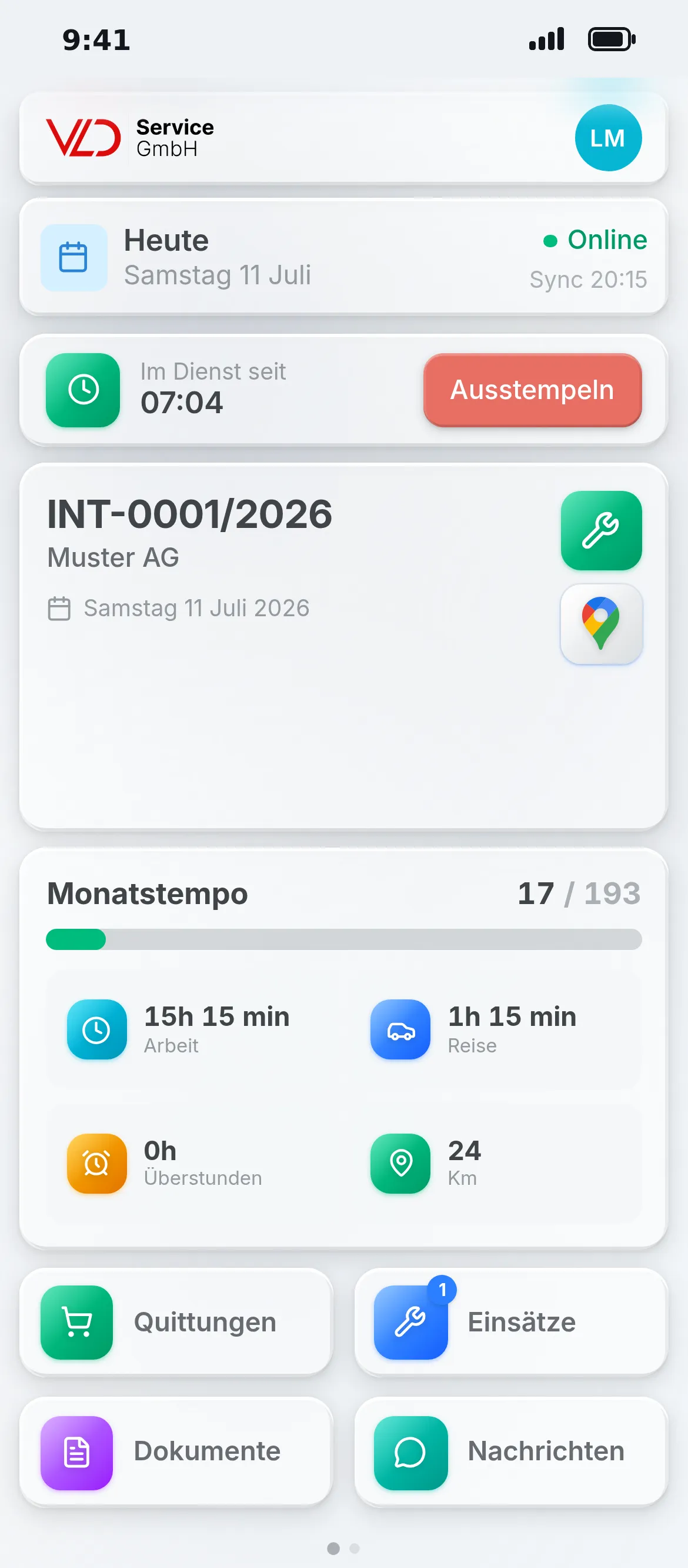 Hauptbildschirm der Oraria App