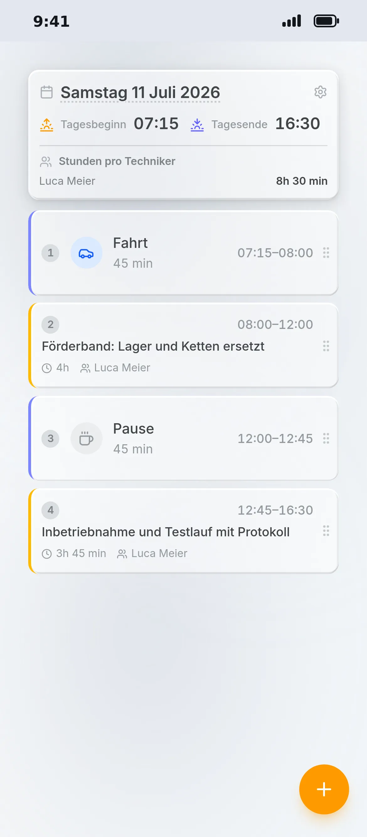 Arbeitstag in der Oraria App
