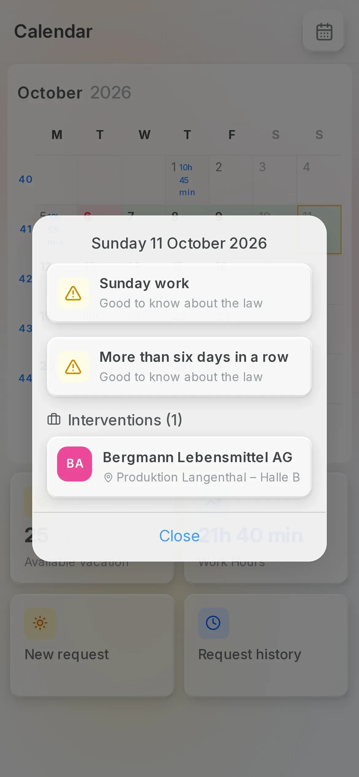 The week's labour-law warnings in the Oraria app