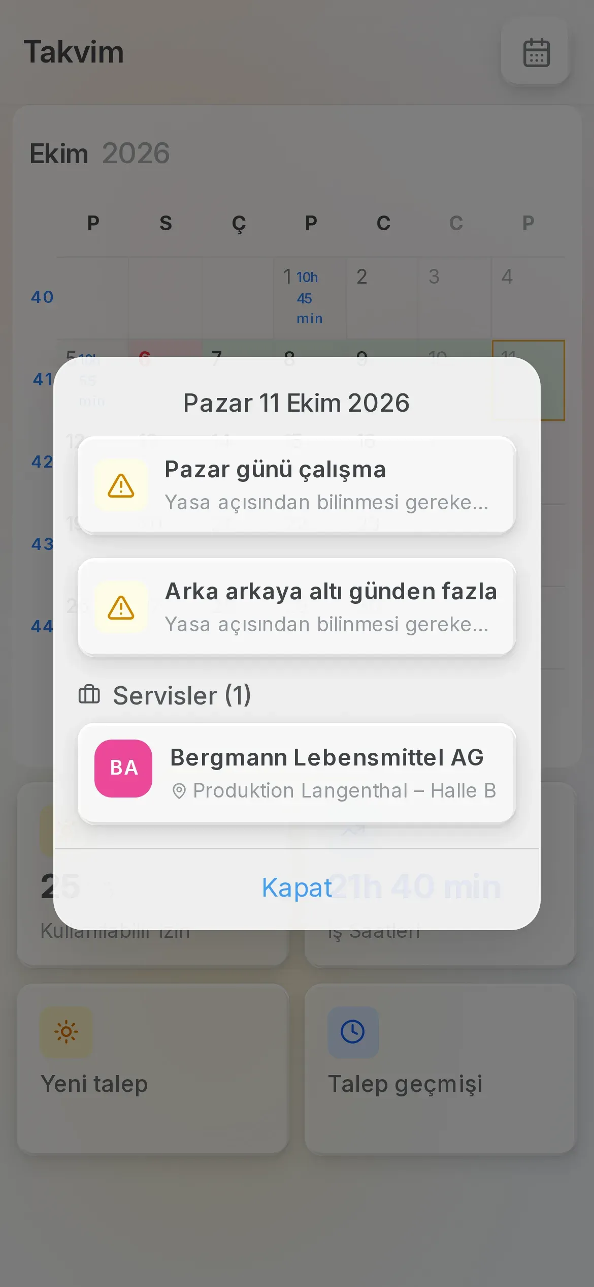 Oraria uygulamasında haftanın yasal uyarıları