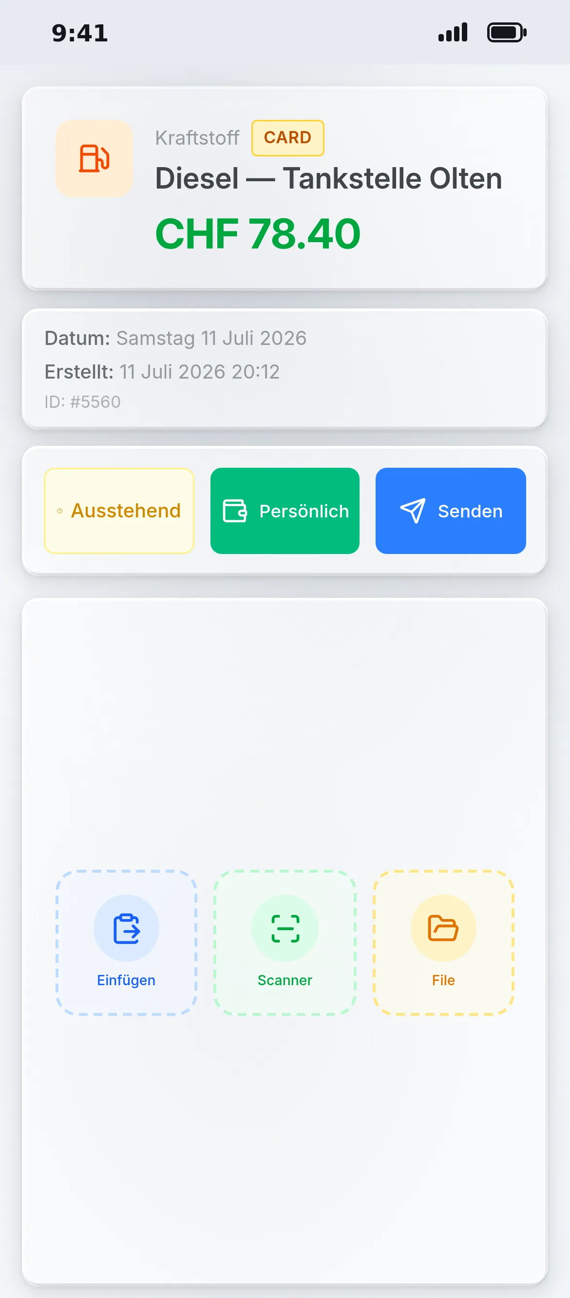 Beleg in der Oraria App