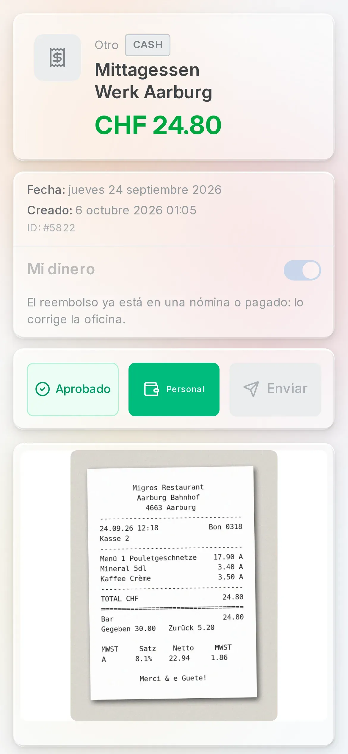 Los gastos de un técnico en la app Oraria