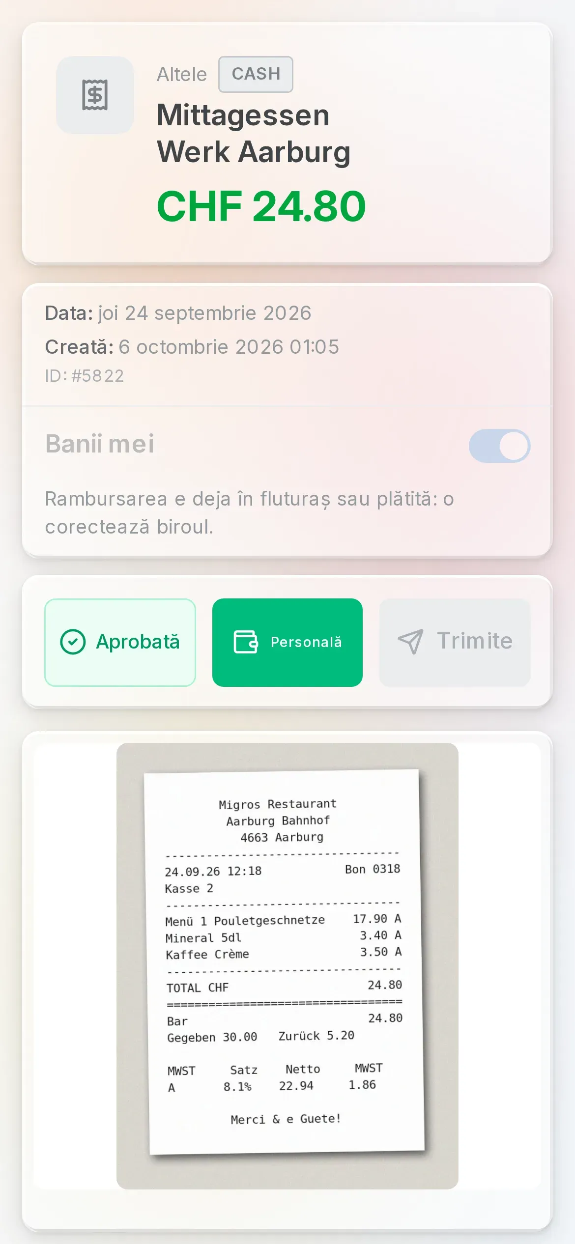 Cheltuielile unui tehnician în aplicația Oraria