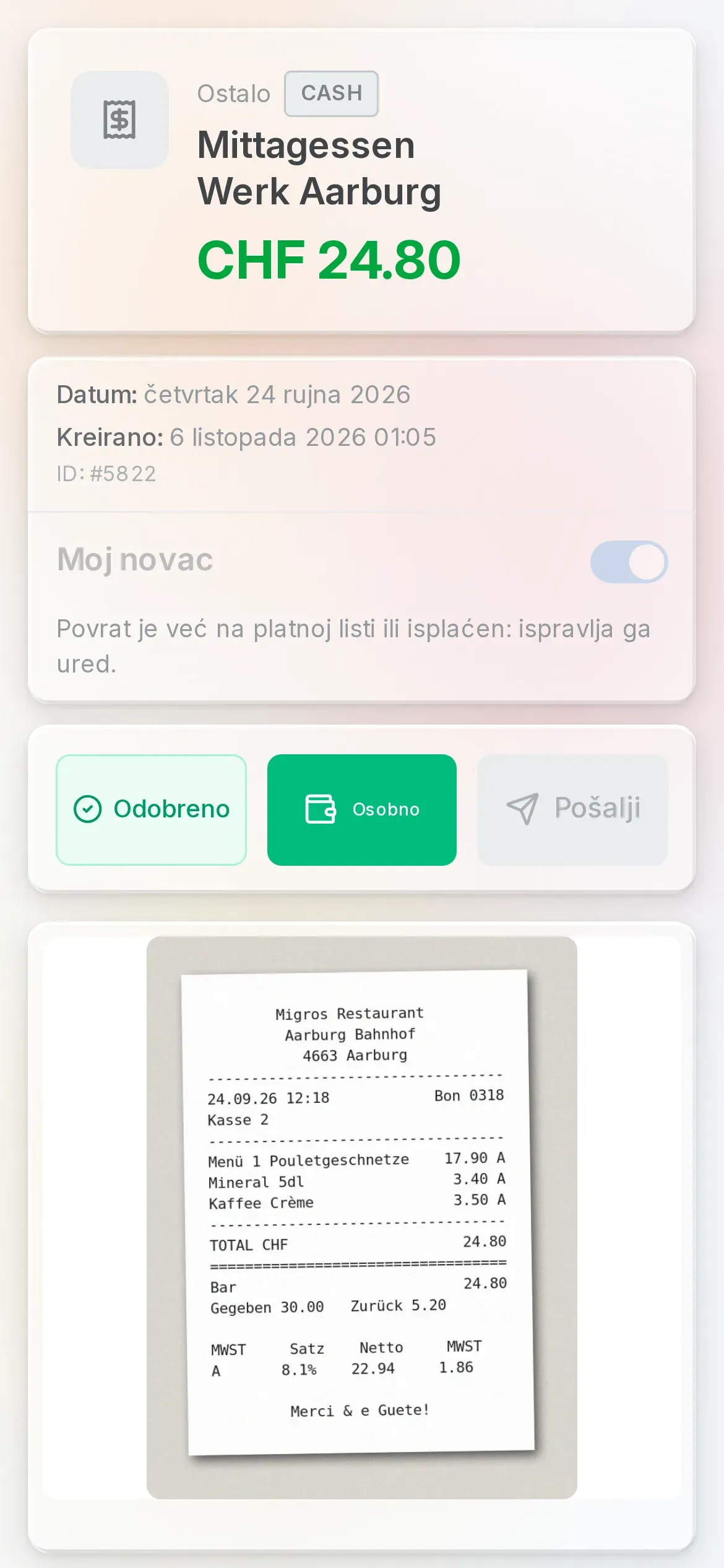 Troškovi tehničara u aplikaciji Oraria