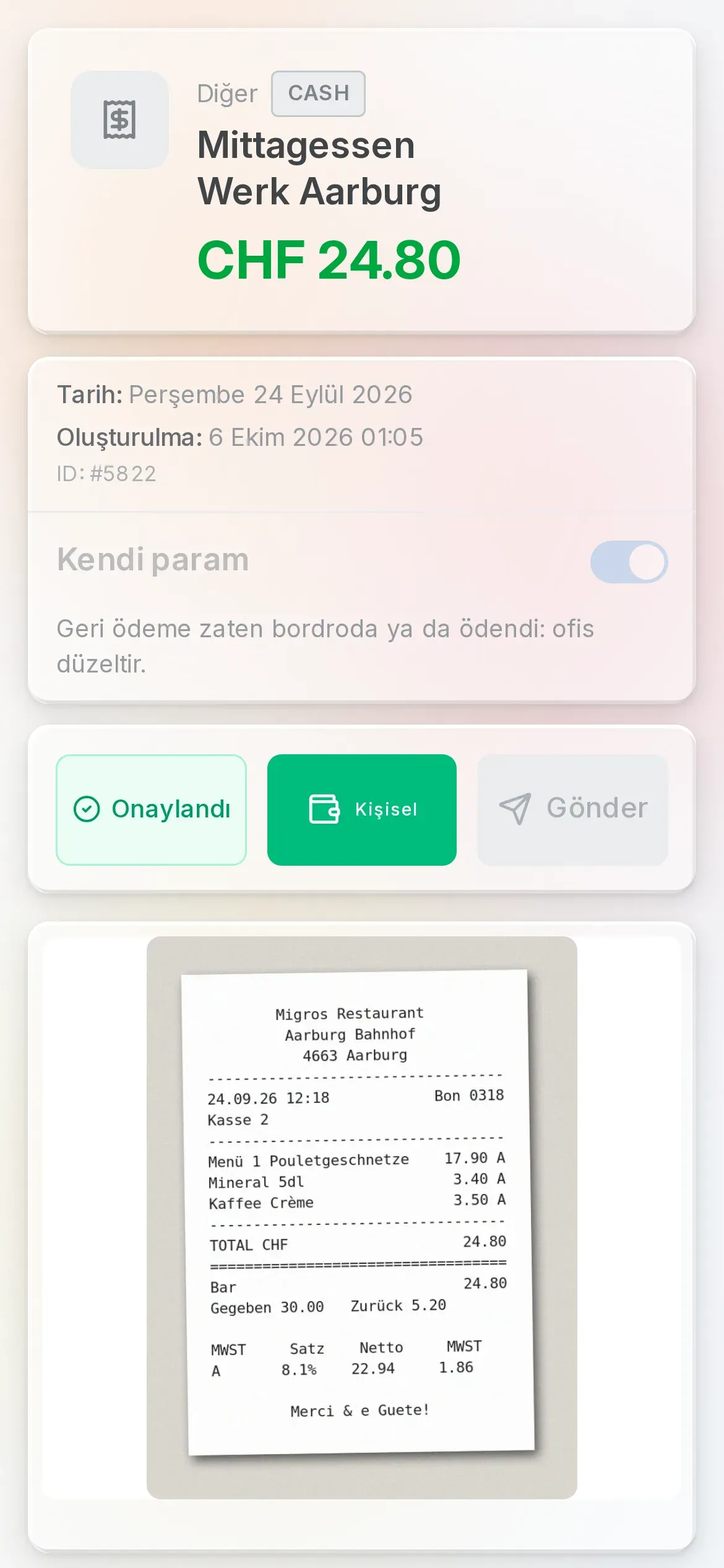 Oraria uygulamasında bir teknisyenin masrafları
