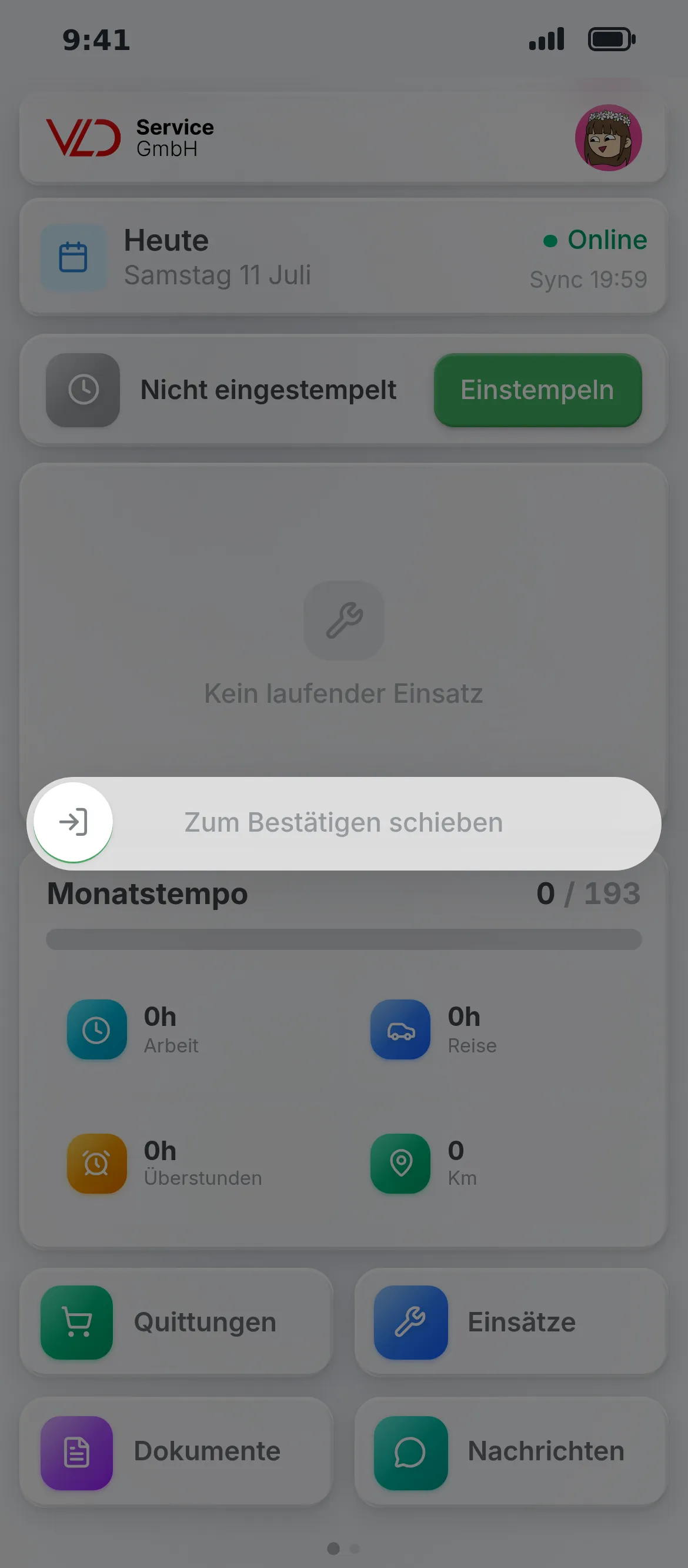 Stempeln in der Oraria App
